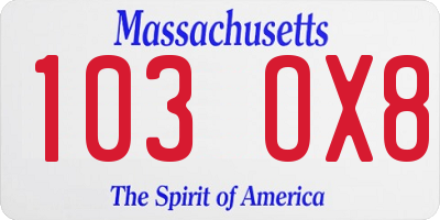 MA license plate 103OX8