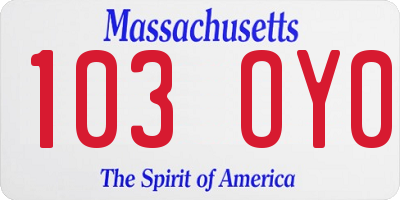 MA license plate 103OY0