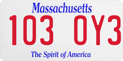 MA license plate 103OY3