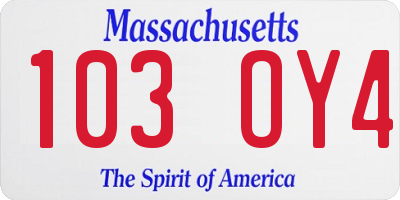 MA license plate 103OY4