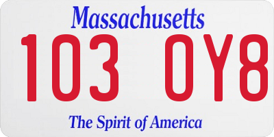 MA license plate 103OY8
