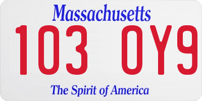MA license plate 103OY9