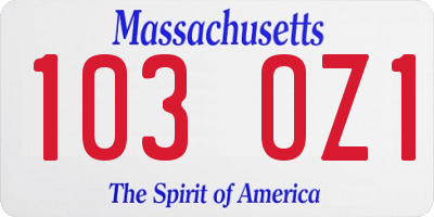 MA license plate 103OZ1