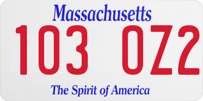 MA license plate 103OZ2