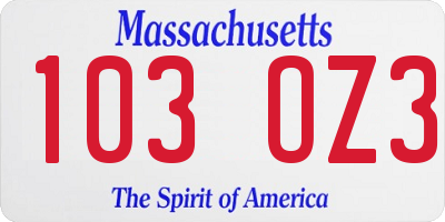 MA license plate 103OZ3