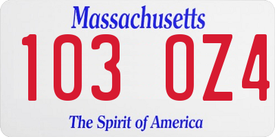 MA license plate 103OZ4