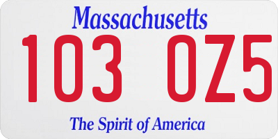 MA license plate 103OZ5