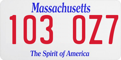 MA license plate 103OZ7