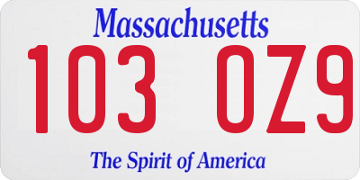 MA license plate 103OZ9