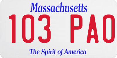 MA license plate 103PA0