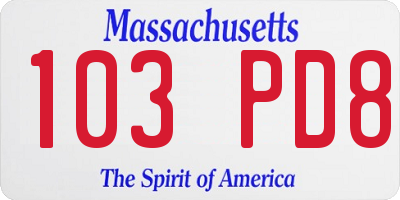 MA license plate 103PD8