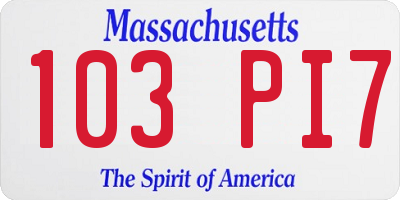 MA license plate 103PI7