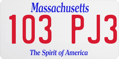 MA license plate 103PJ3