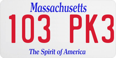 MA license plate 103PK3