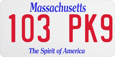 MA license plate 103PK9