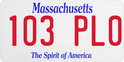 MA license plate 103PL0