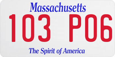 MA license plate 103PO6