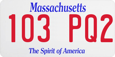 MA license plate 103PQ2
