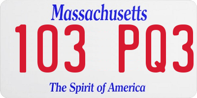 MA license plate 103PQ3
