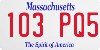 MA license plate 103PQ5