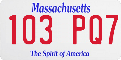MA license plate 103PQ7