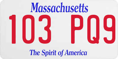 MA license plate 103PQ9