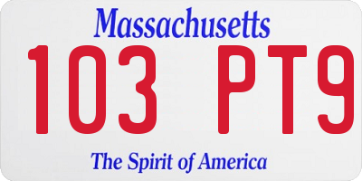 MA license plate 103PT9