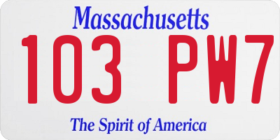 MA license plate 103PW7