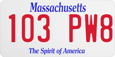 MA license plate 103PW8