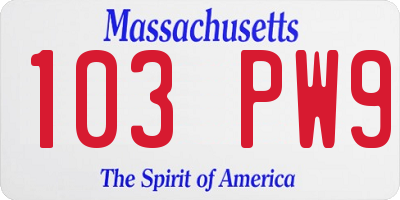 MA license plate 103PW9