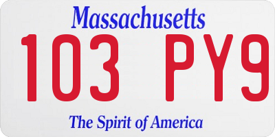 MA license plate 103PY9