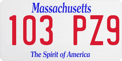 MA license plate 103PZ9