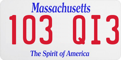 MA license plate 103QI3