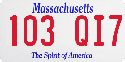MA license plate 103QI7