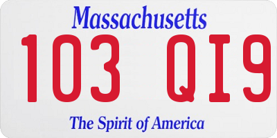 MA license plate 103QI9
