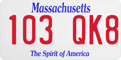 MA license plate 103QK8