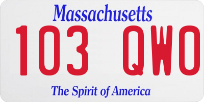 MA license plate 103QW0
