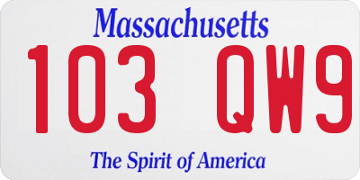 MA license plate 103QW9