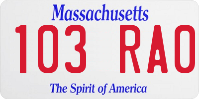 MA license plate 103RA0