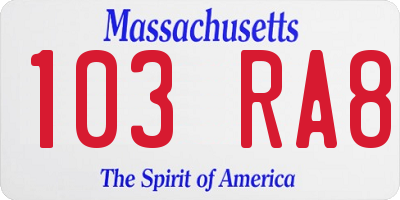 MA license plate 103RA8