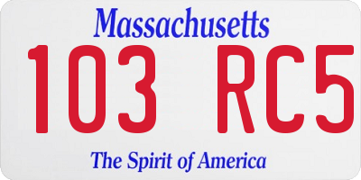 MA license plate 103RC5