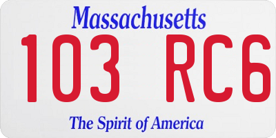 MA license plate 103RC6
