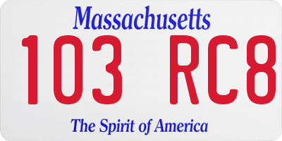 MA license plate 103RC8