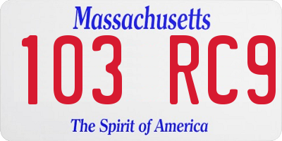 MA license plate 103RC9