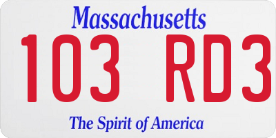 MA license plate 103RD3