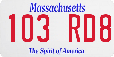 MA license plate 103RD8