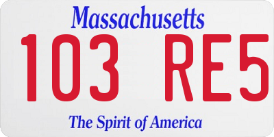 MA license plate 103RE5
