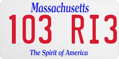 MA license plate 103RI3