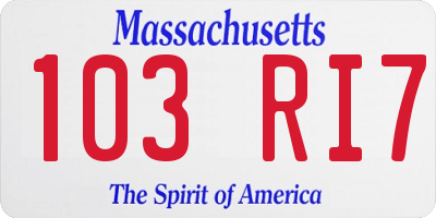 MA license plate 103RI7
