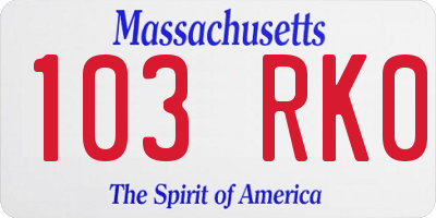MA license plate 103RK0